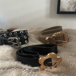 ✨free with bundlesBlack Leather Belt with Gold Floral Buckle - Women Accessories
